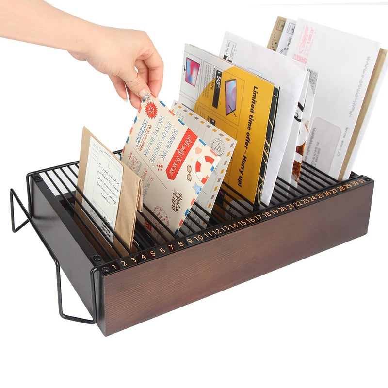 J JACKCUBE DESIGN JACKCUBE Design Wood Monthly Office Desktop Bill & Mail & File Organizer Storage with Steel Divider Holder 31section, Entryway or Printer table Living room Kitchen (MK487A) - Image 4